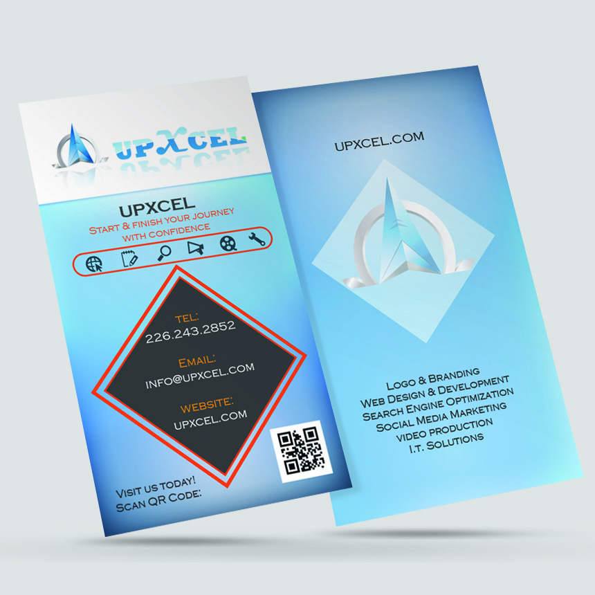 UPXCEL's business card front and back views
