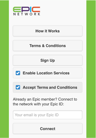 Epic Network Mobile app user interface
